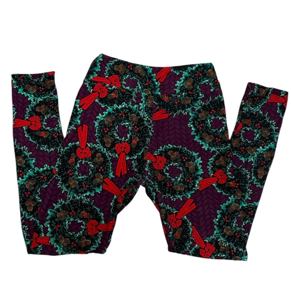 LuLaRoe Tween/Jr Size buttery soft Leggings Holiday Christmas Wreath Print